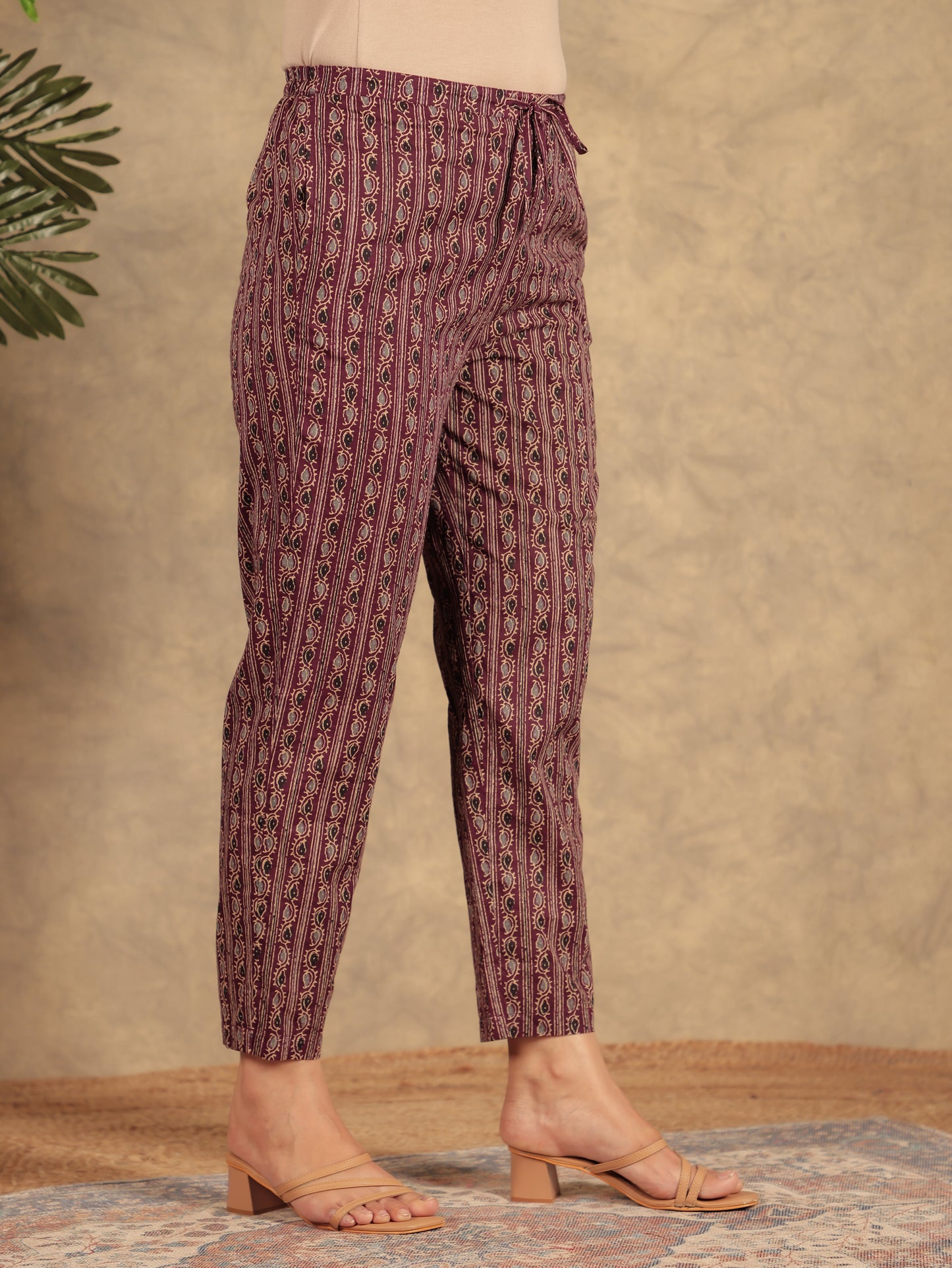 Soft Cotton Ajrakh Aubergine Tapered Trousers