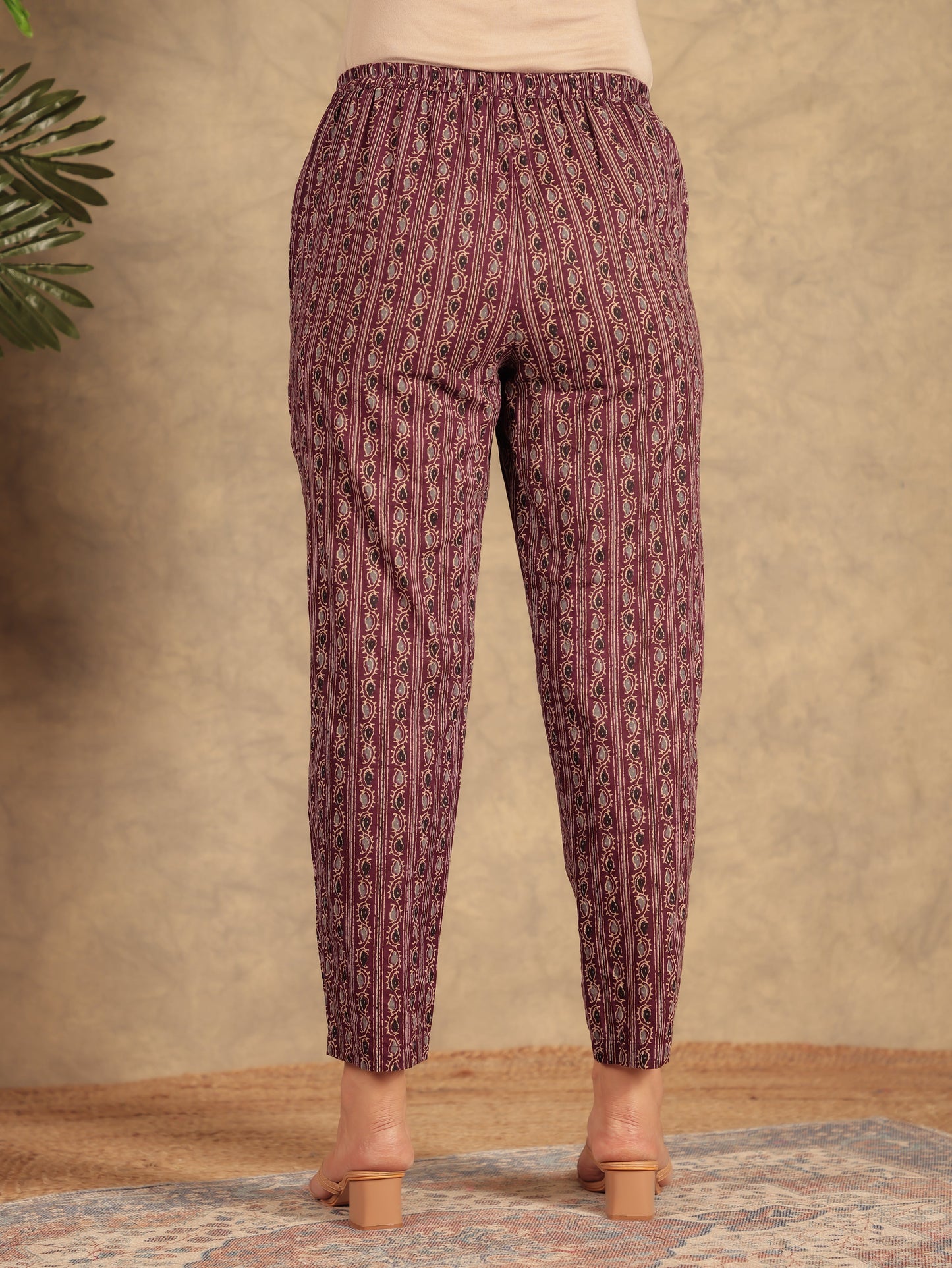 Soft Cotton Ajrakh Aubergine Tapered Trousers
