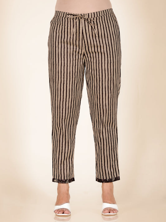 Soft Cotton Striped Grey Tapered Trousers