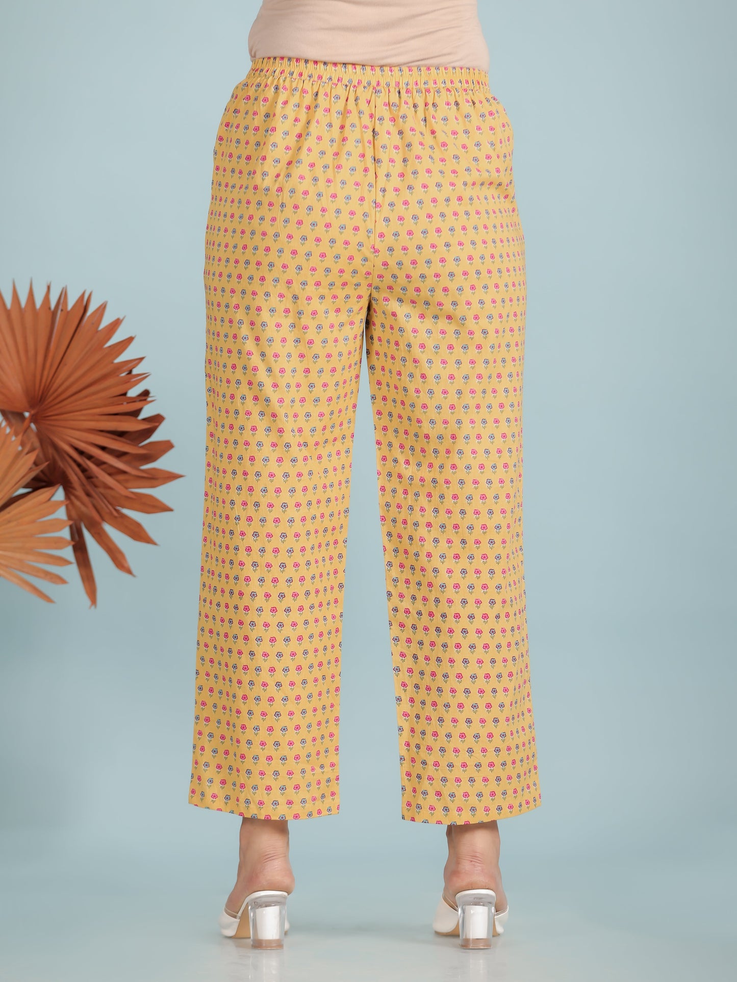 Soft Cotton Butti Yellow Straight Trousers