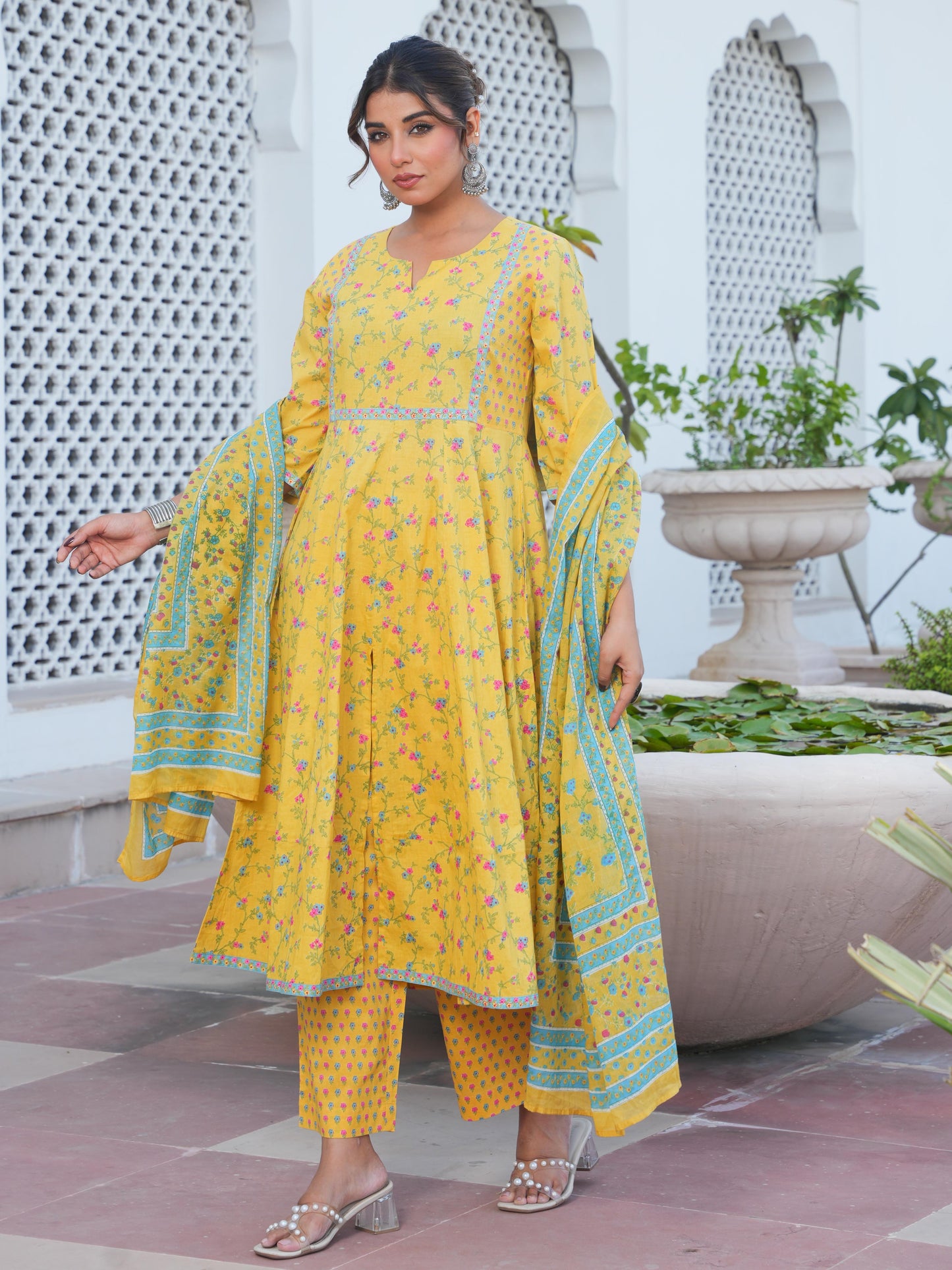 Cotton Voile Floral Yellow Dupatta