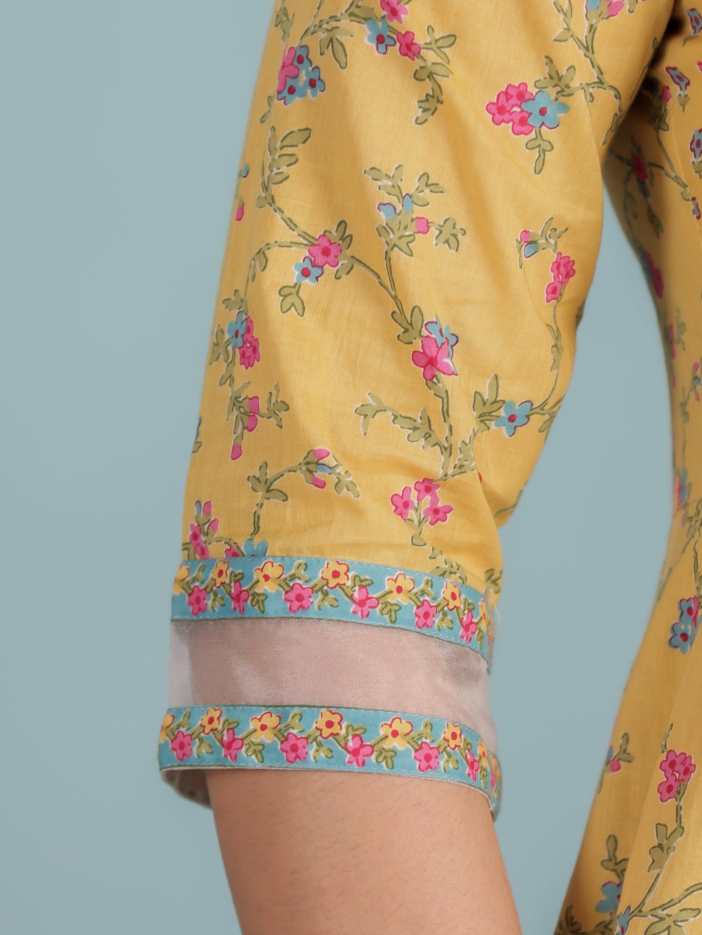 Embroidered Soft Cotton Floral Anarkali Yellow Kurta