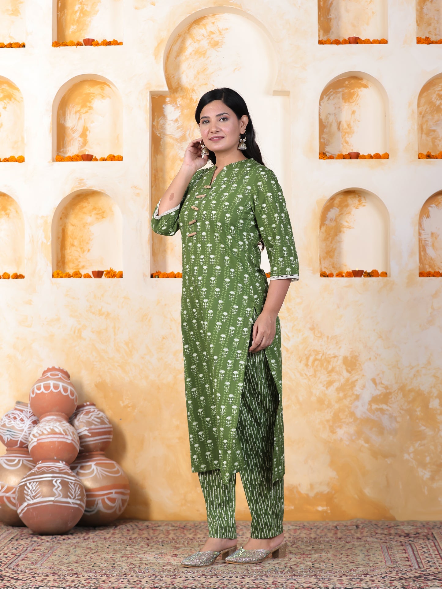 Soft Cotton Floral Straight Green Kurta