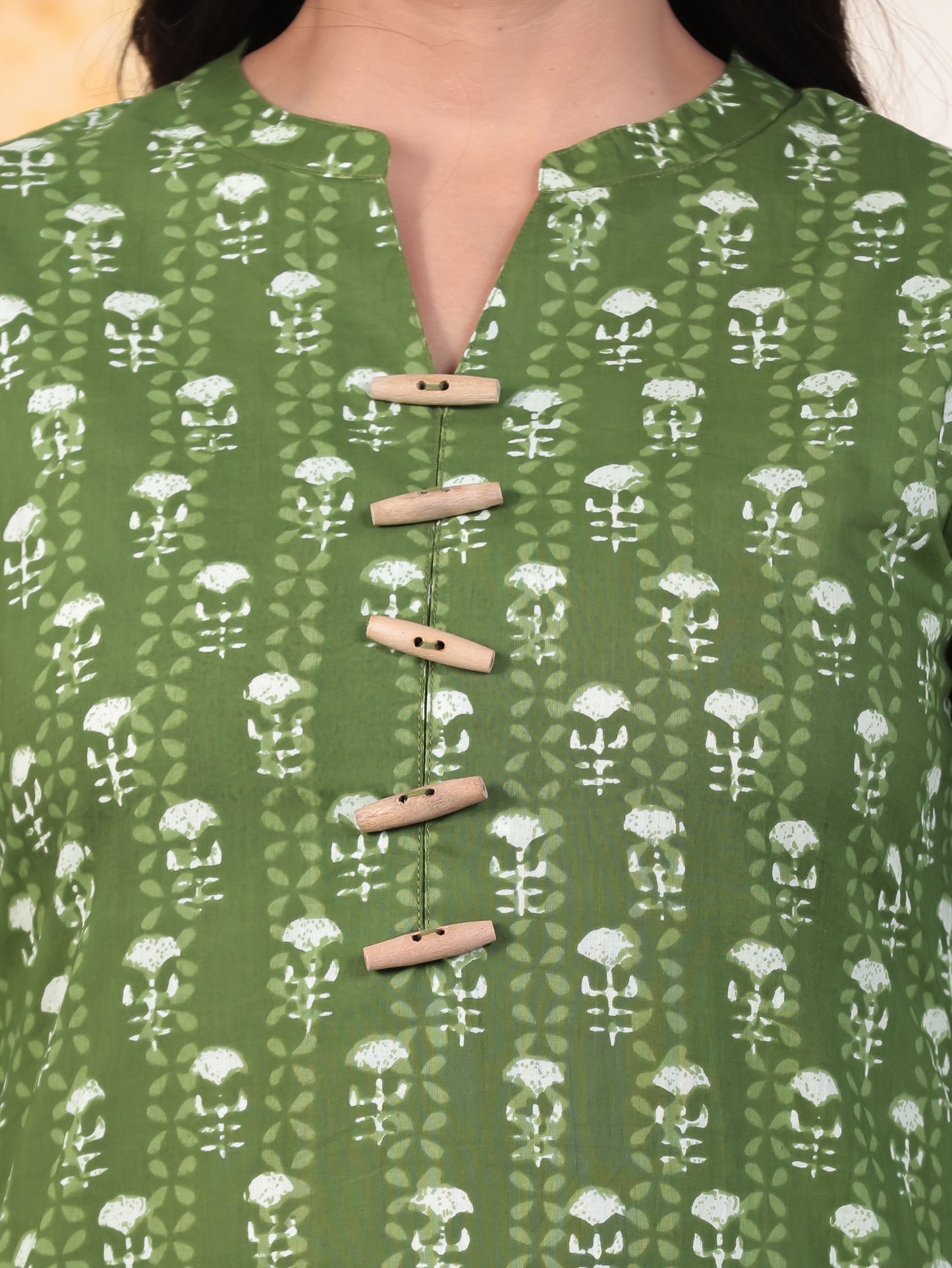 Soft Cotton Floral Straight Green Kurta