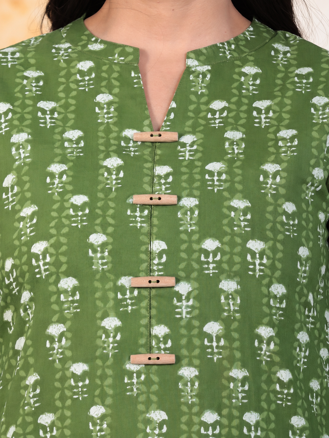 Soft Cotton Floral Straight Green Kurta