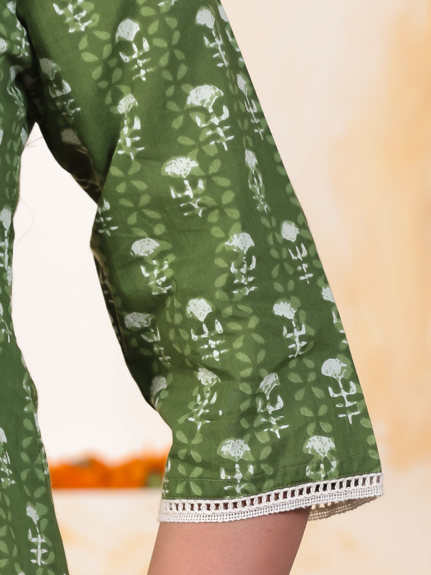 Soft Cotton Floral Straight Green Kurta
