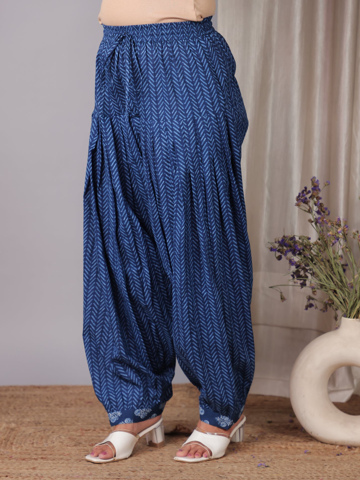 Soft Cotton Cheveron Blue Salwar