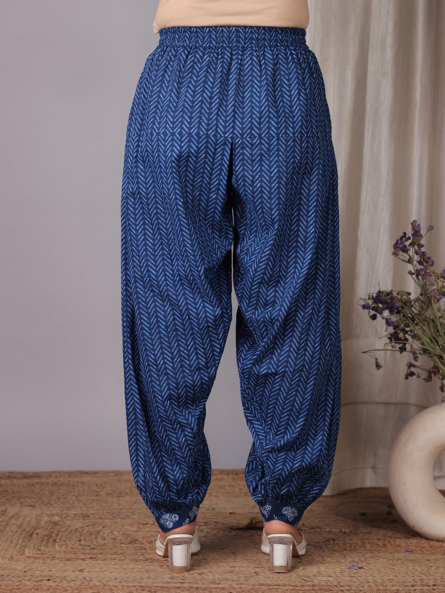 Soft Cotton Cheveron Blue Salwar