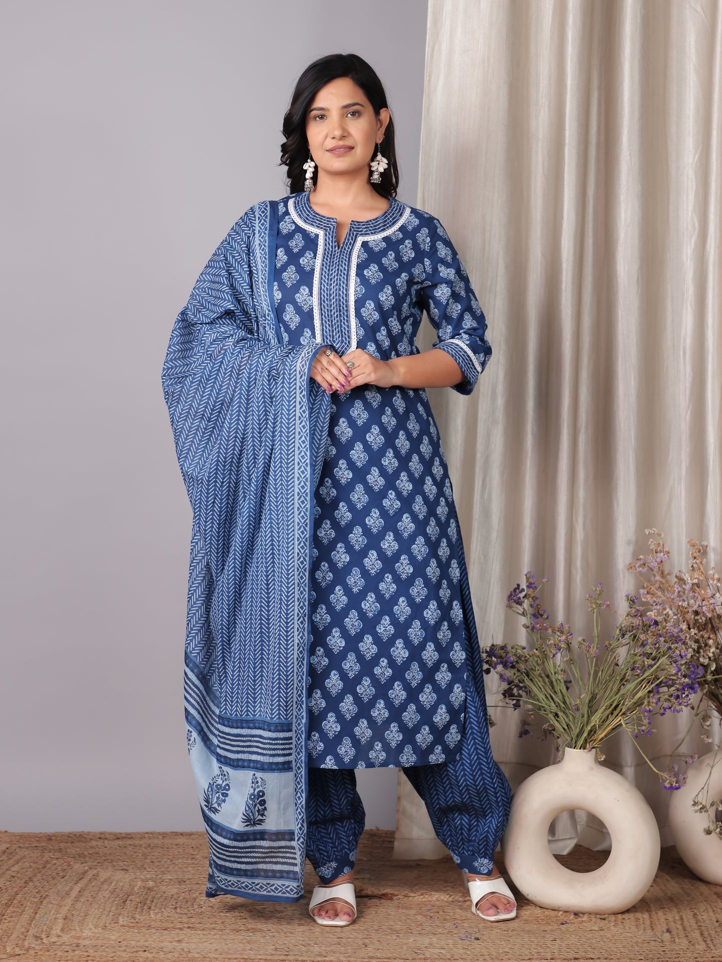 Cotton Voile Striped Blue Dupatta
