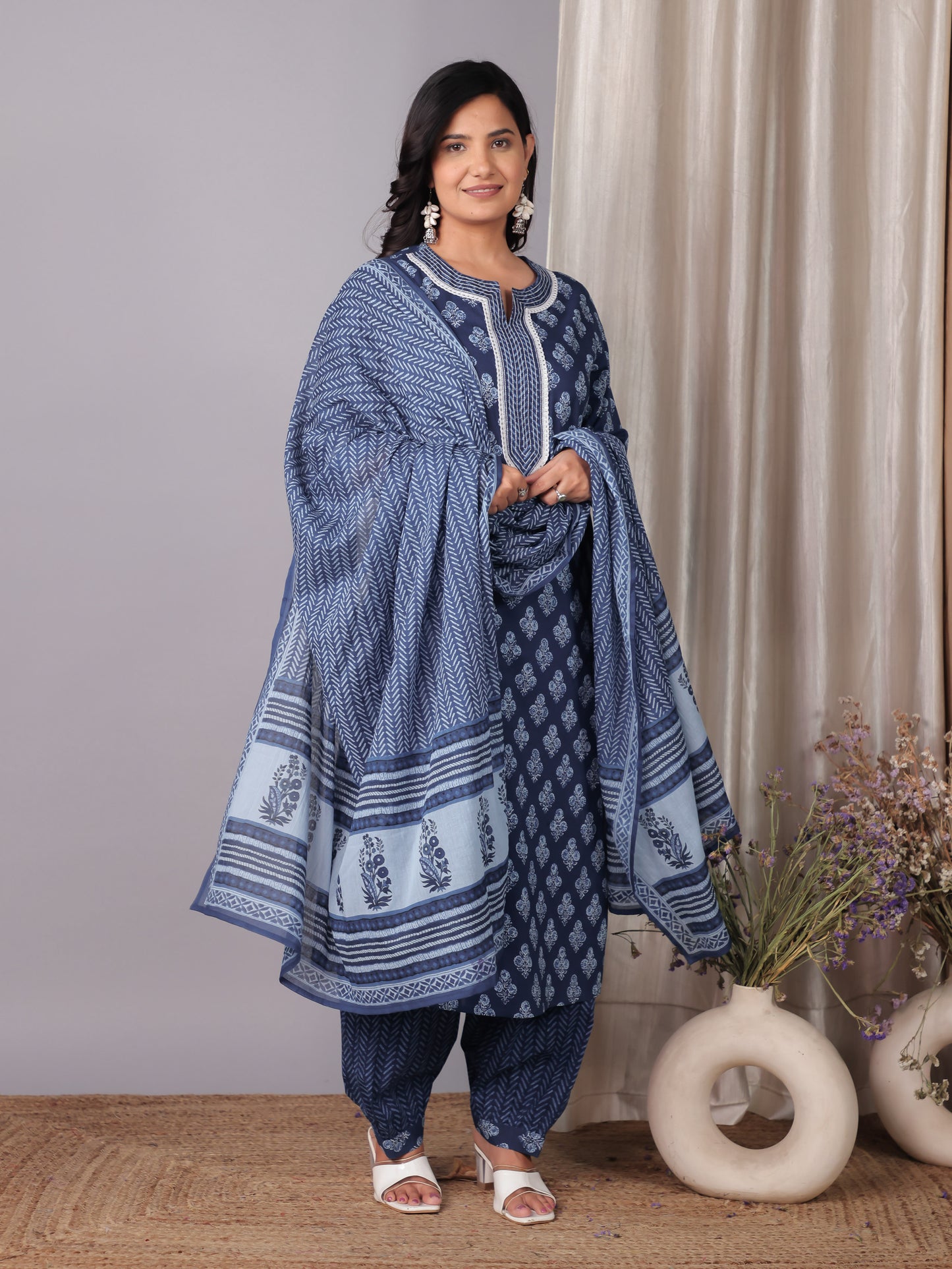 Cotton Voile Striped Blue Dupatta
