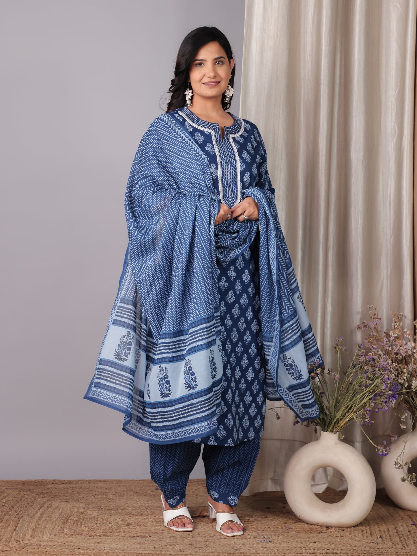 Cotton Voile Striped Blue Dupatta