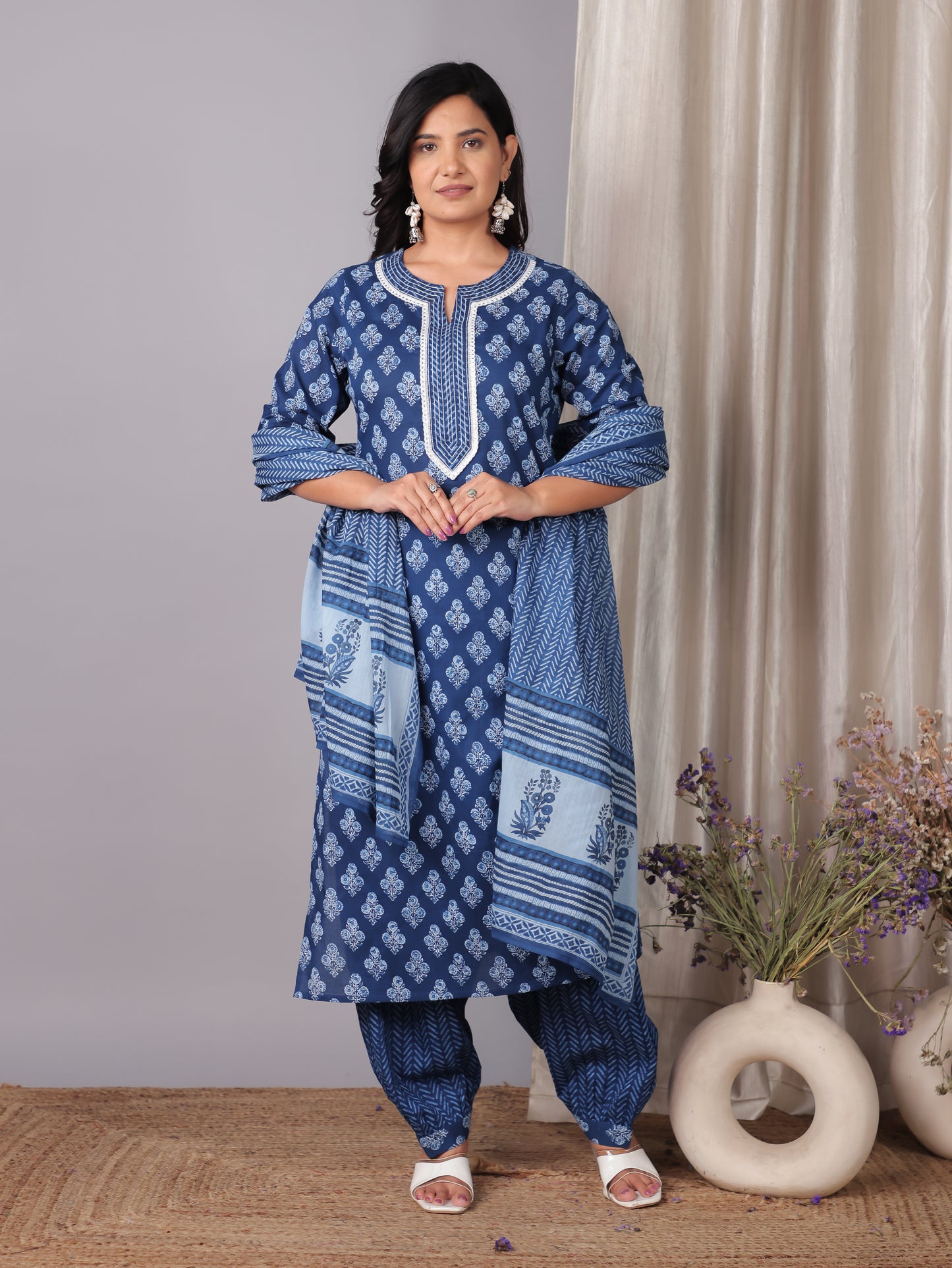 Cotton Voile Striped Blue Dupatta