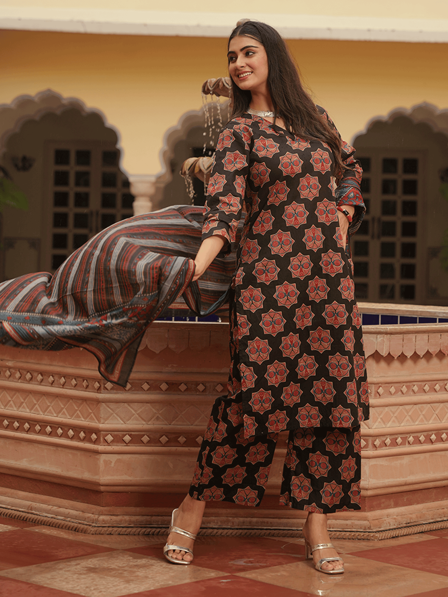 Cotton Voile Striped Black Dupatta