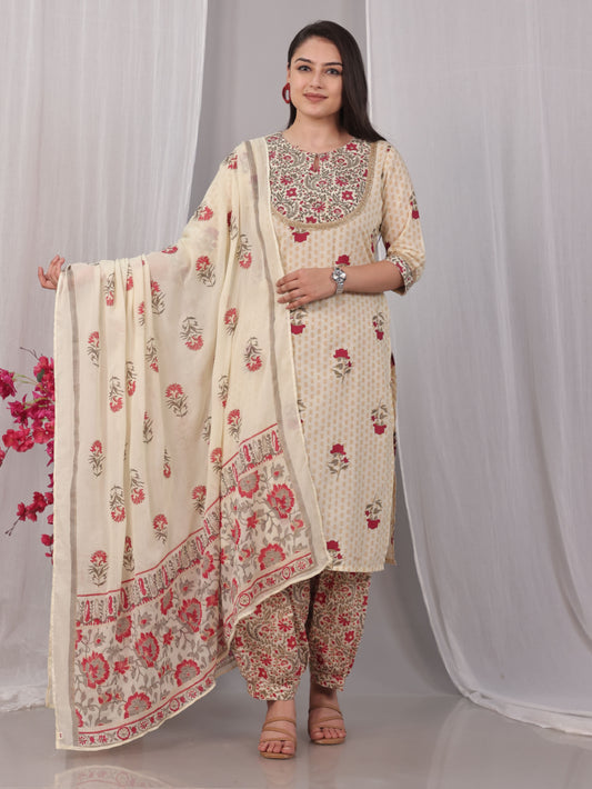 Cotton Voile Butti Off White Dupatta