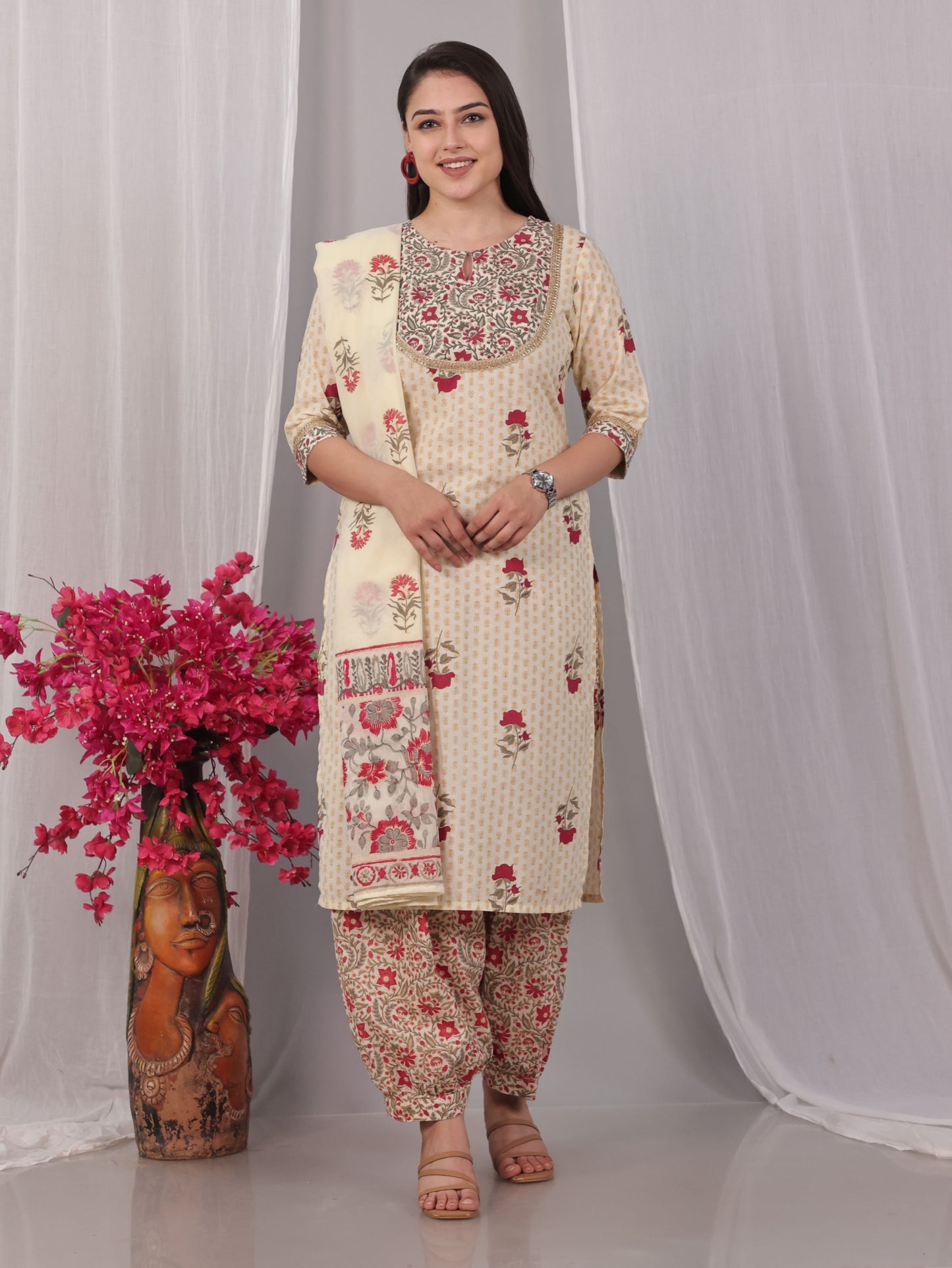 Cotton Voile Butti Off White Dupatta