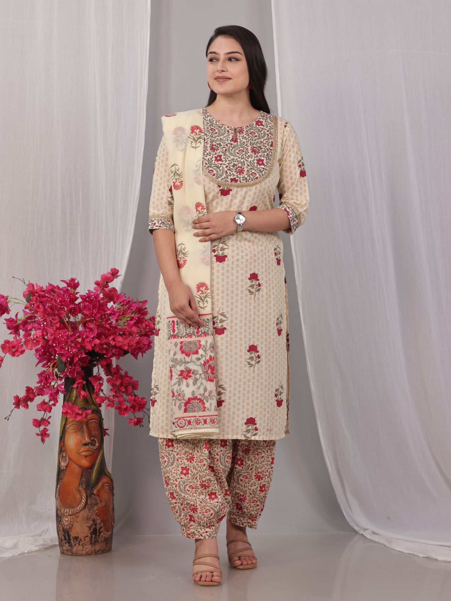 Cotton Voile Butti Off White Dupatta