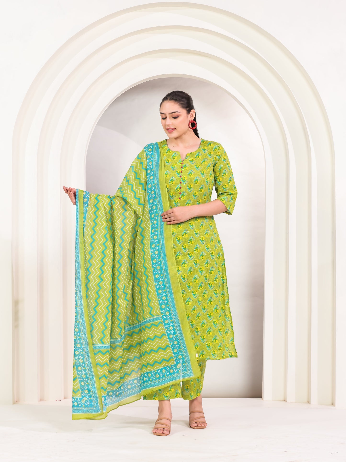 Cotton Voile Striped Green Dupatta