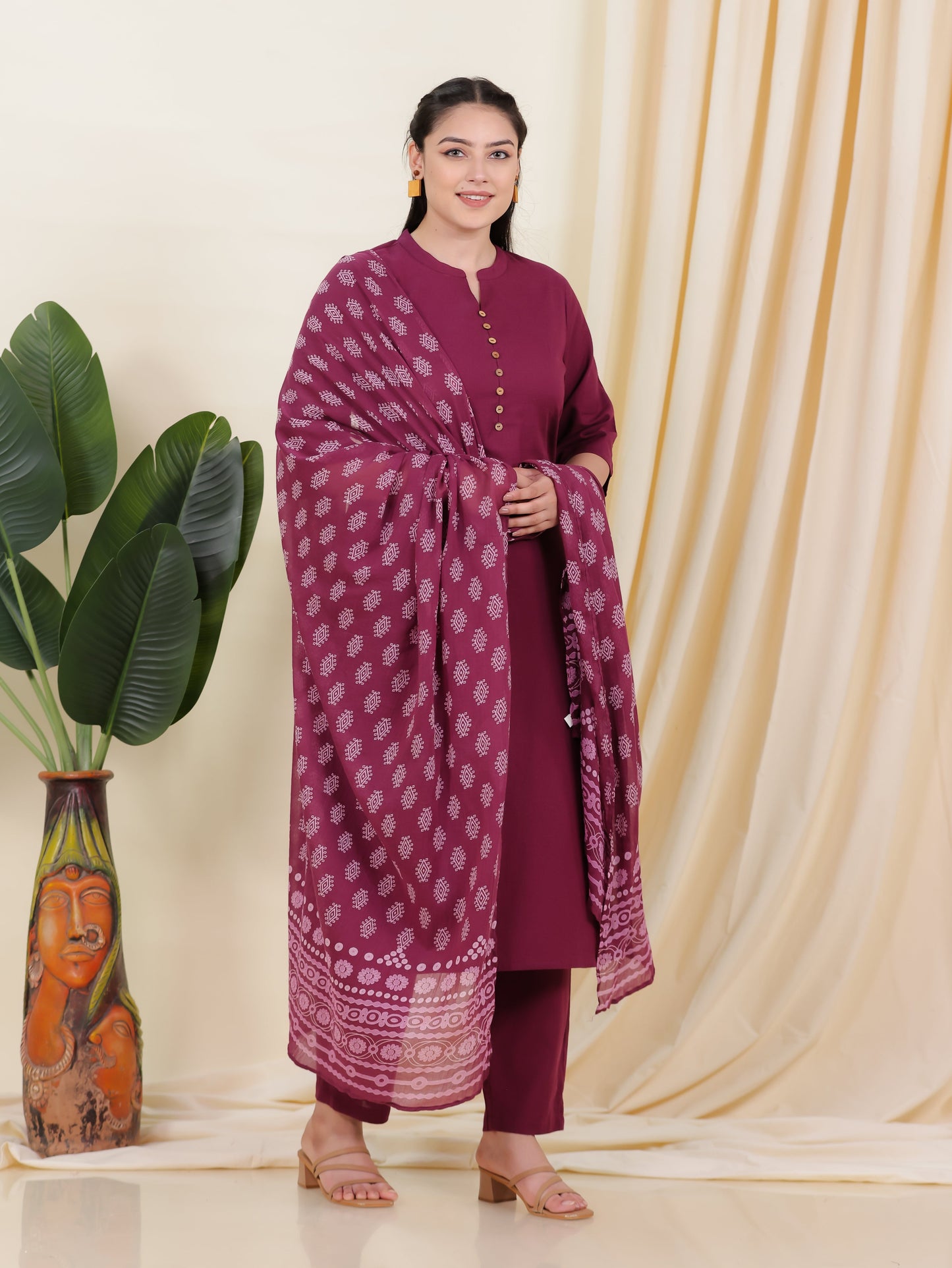Cotton Voile Geometric Purple Dupatta