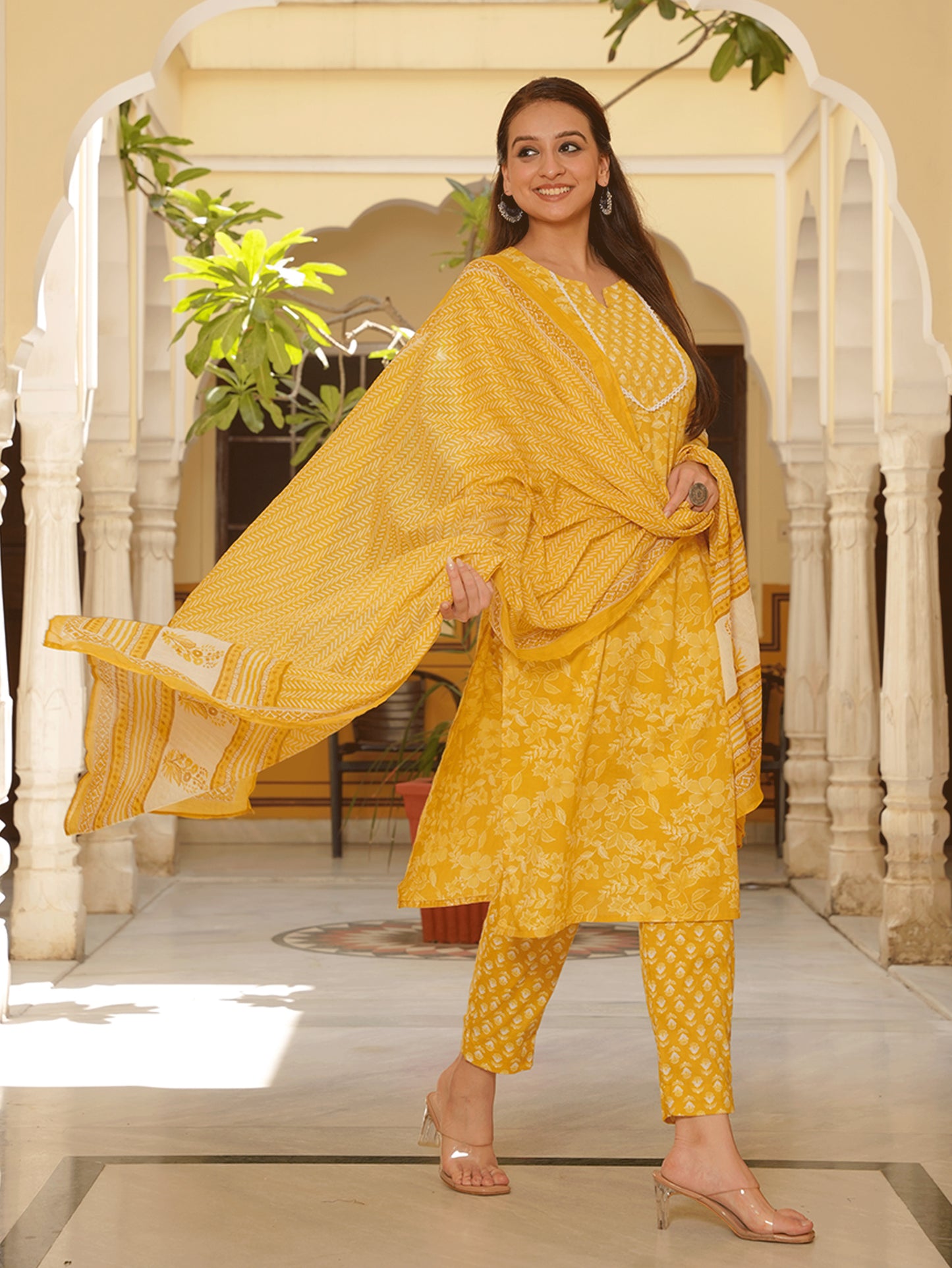 Cotton Voile Striped Yellow Dupatta
