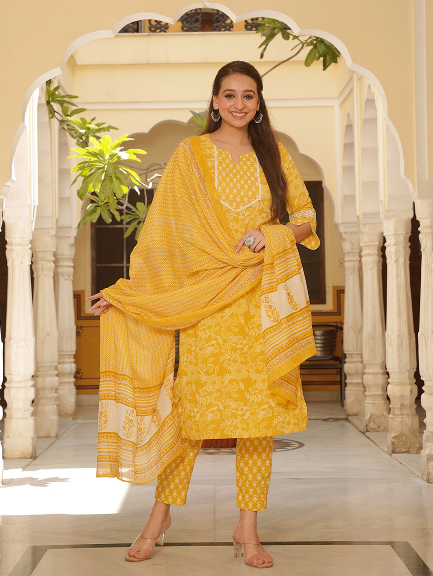 Cotton Voile Striped Yellow Dupatta