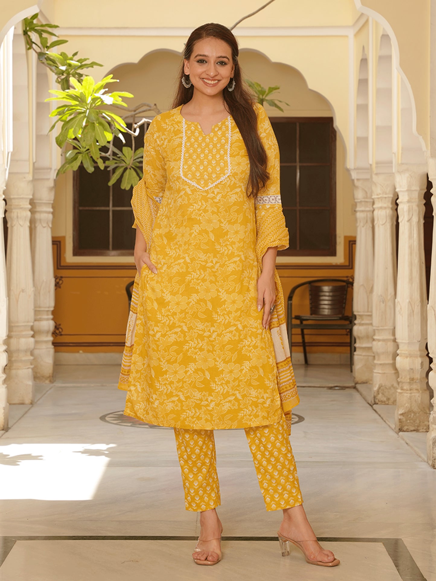 Cotton Voile Striped Yellow Dupatta