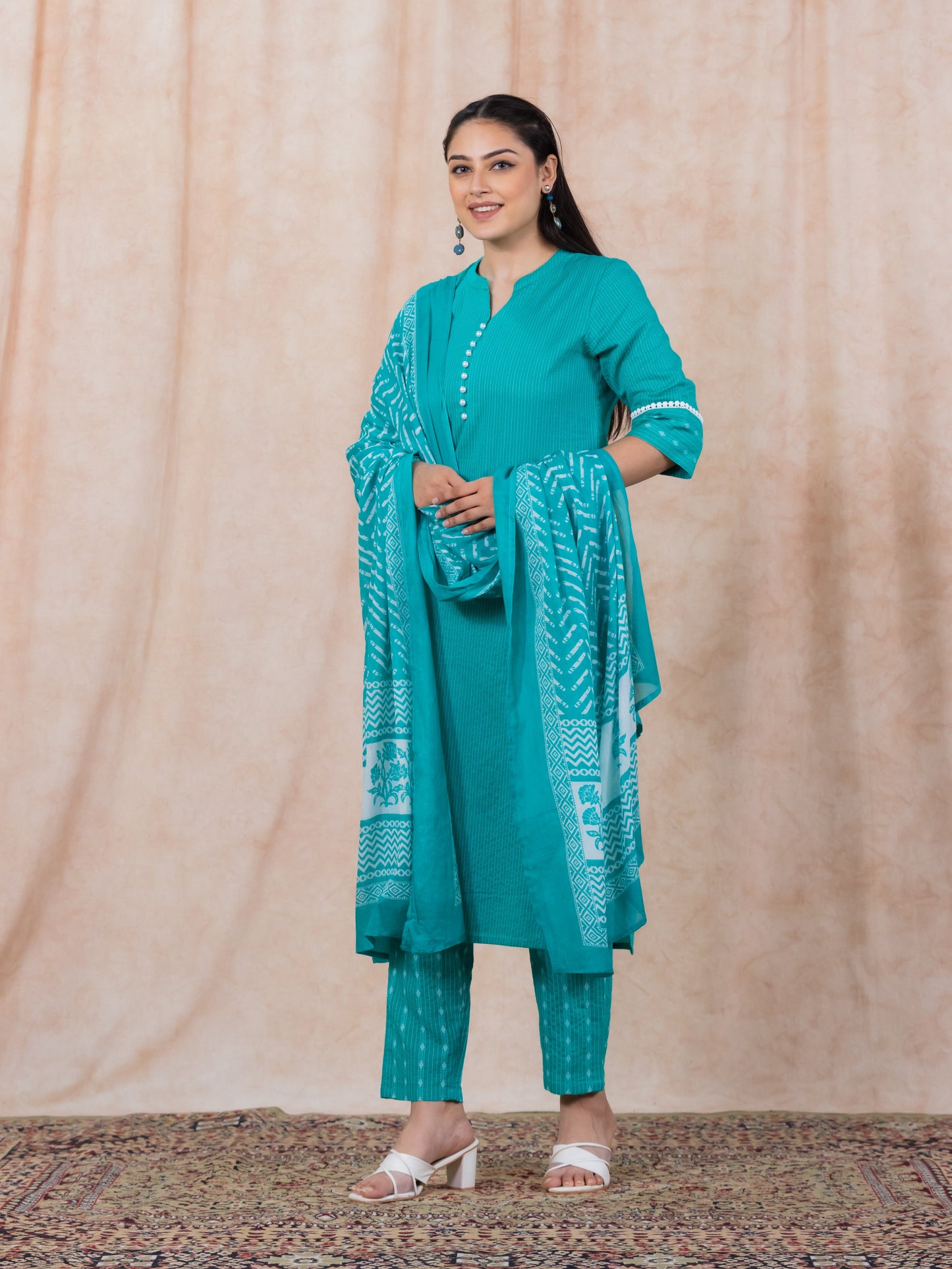 Cotton Voile Striped Turquoise Dupatta