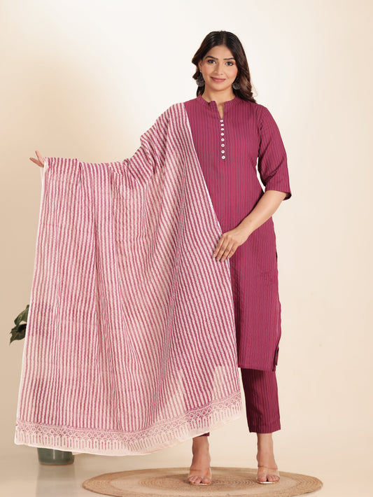 Cotton Voile Striped Purple Dupatta
