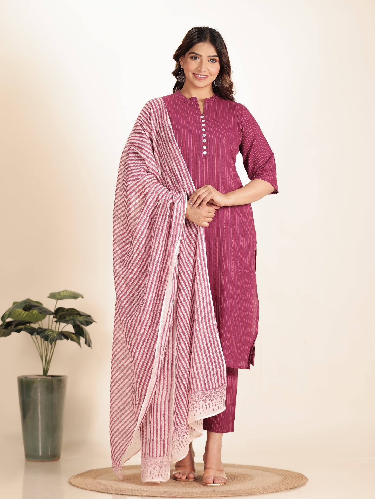 Cotton Voile Striped Purple Dupatta