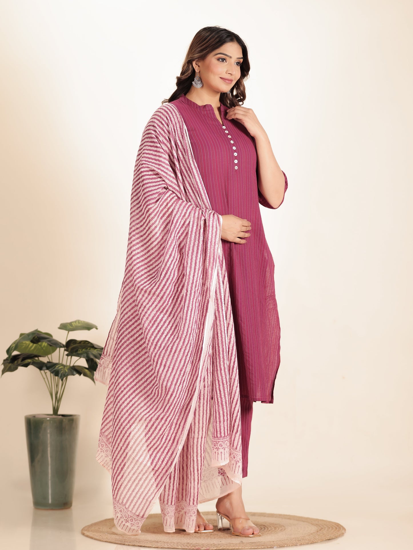 Cotton Voile Striped Purple Dupatta