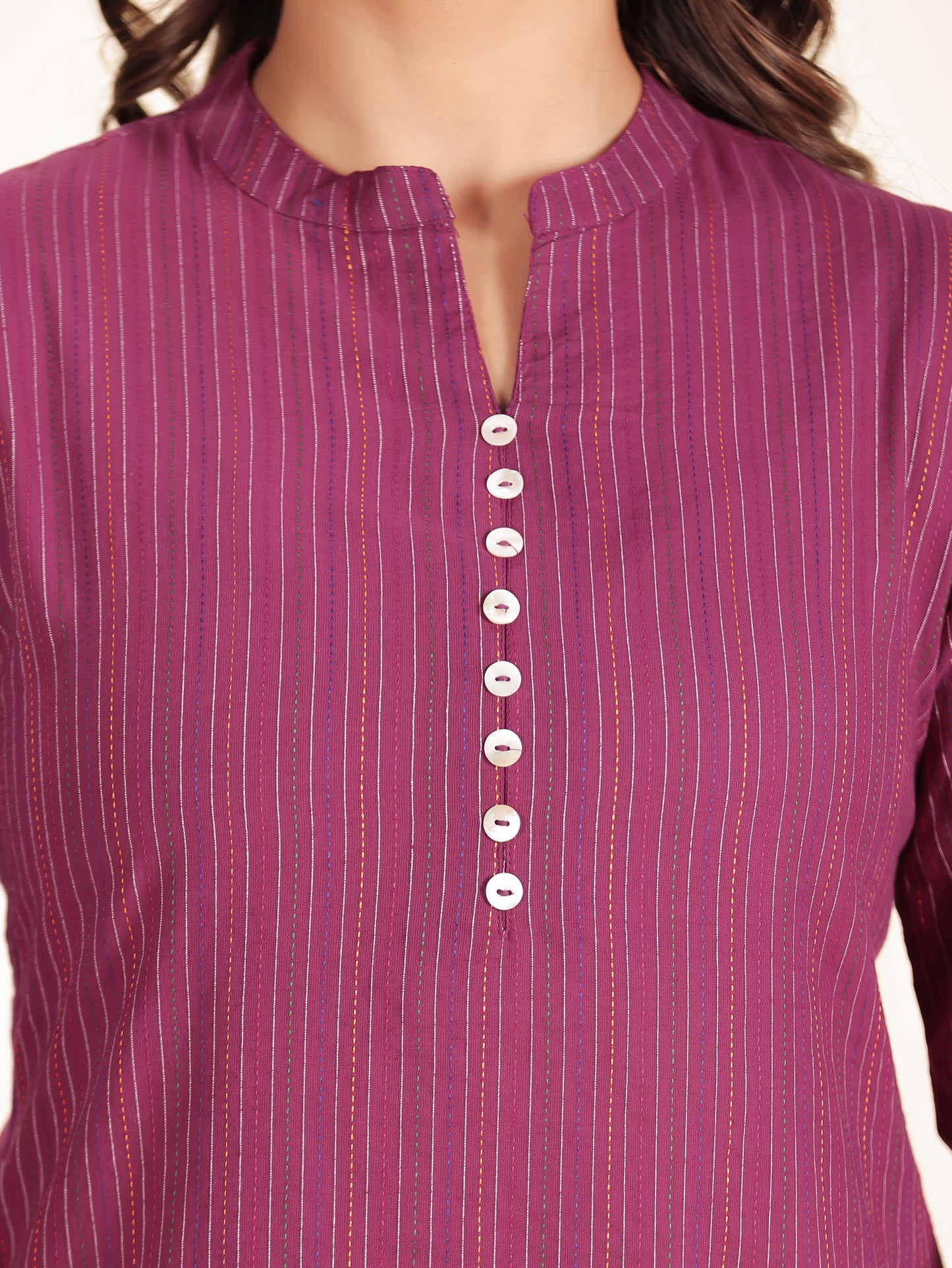 Kantha Cotton Woven Design Straight Pink Kurta