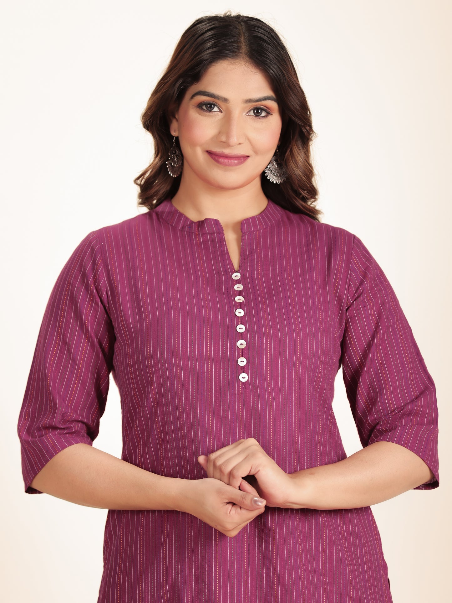 Kantha Cotton Woven Design Straight Pink Kurta