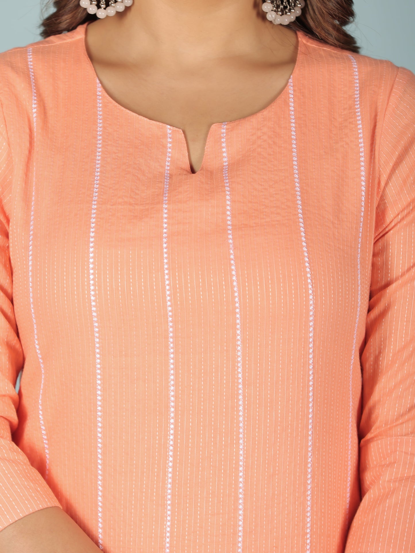 Kantha Cotton Solid Straight Orange Kurta