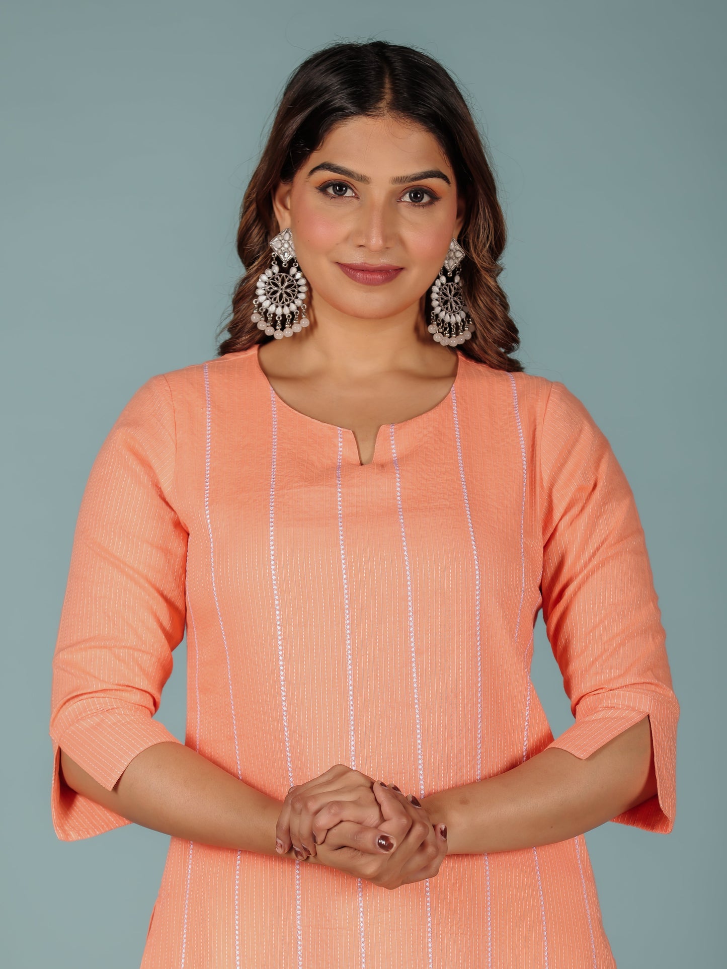Kantha Cotton Solid Straight Orange Kurta