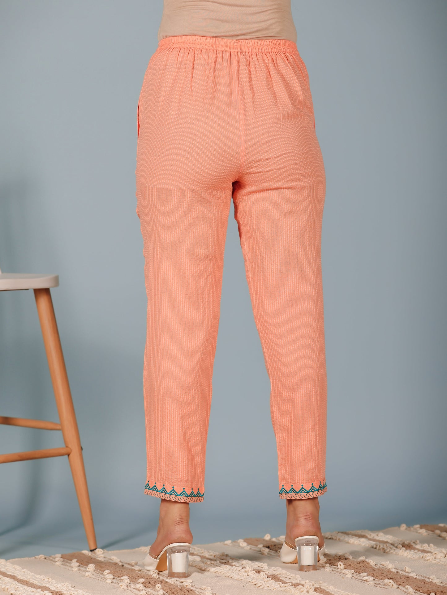 Kantha Cotton Solid Orange Tapered Trousers