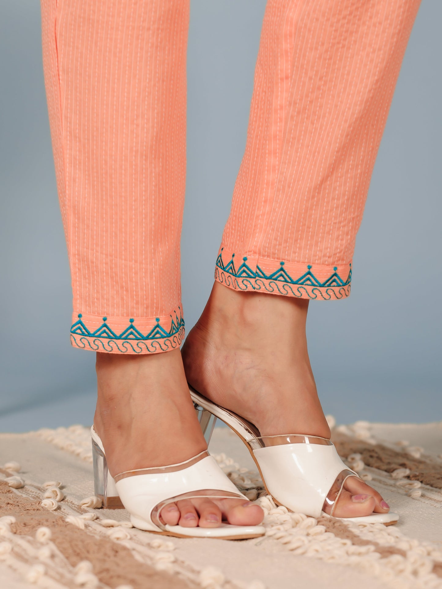 Kantha Cotton Solid Orange Tapered Trousers