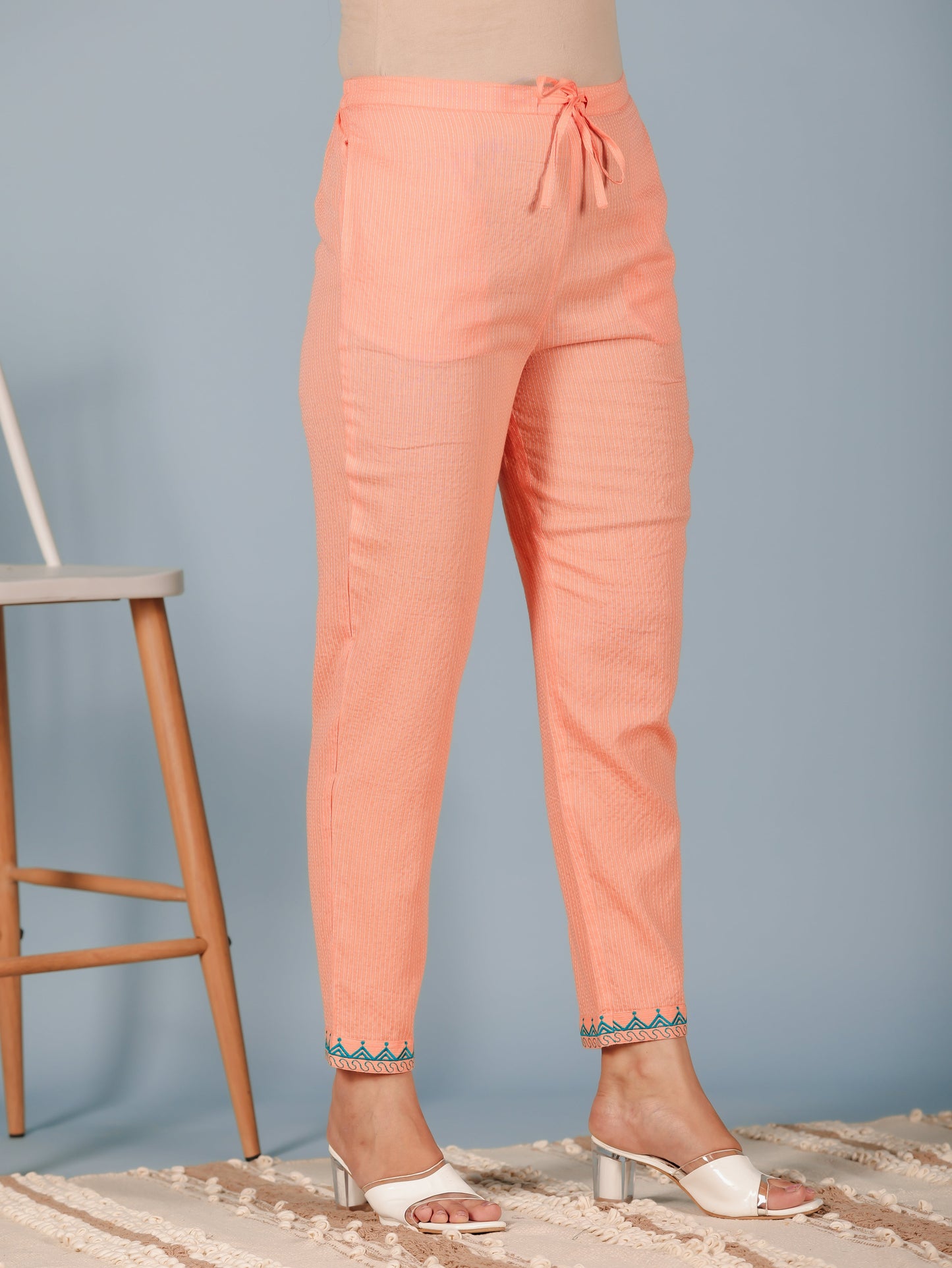 Kantha Cotton Solid A-line Orange Kurta