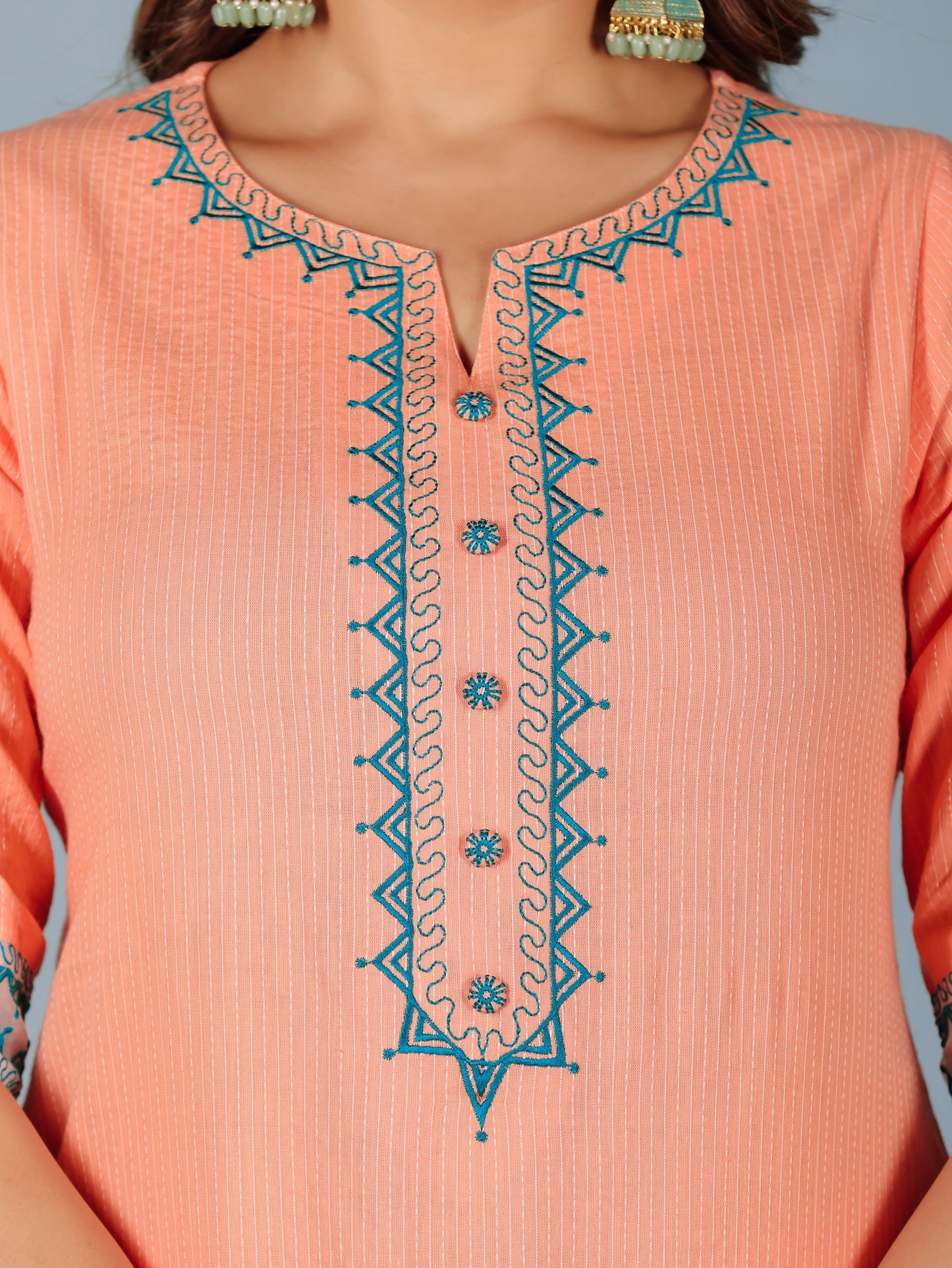 Kantha Cotton Solid A-line Orange Kurta