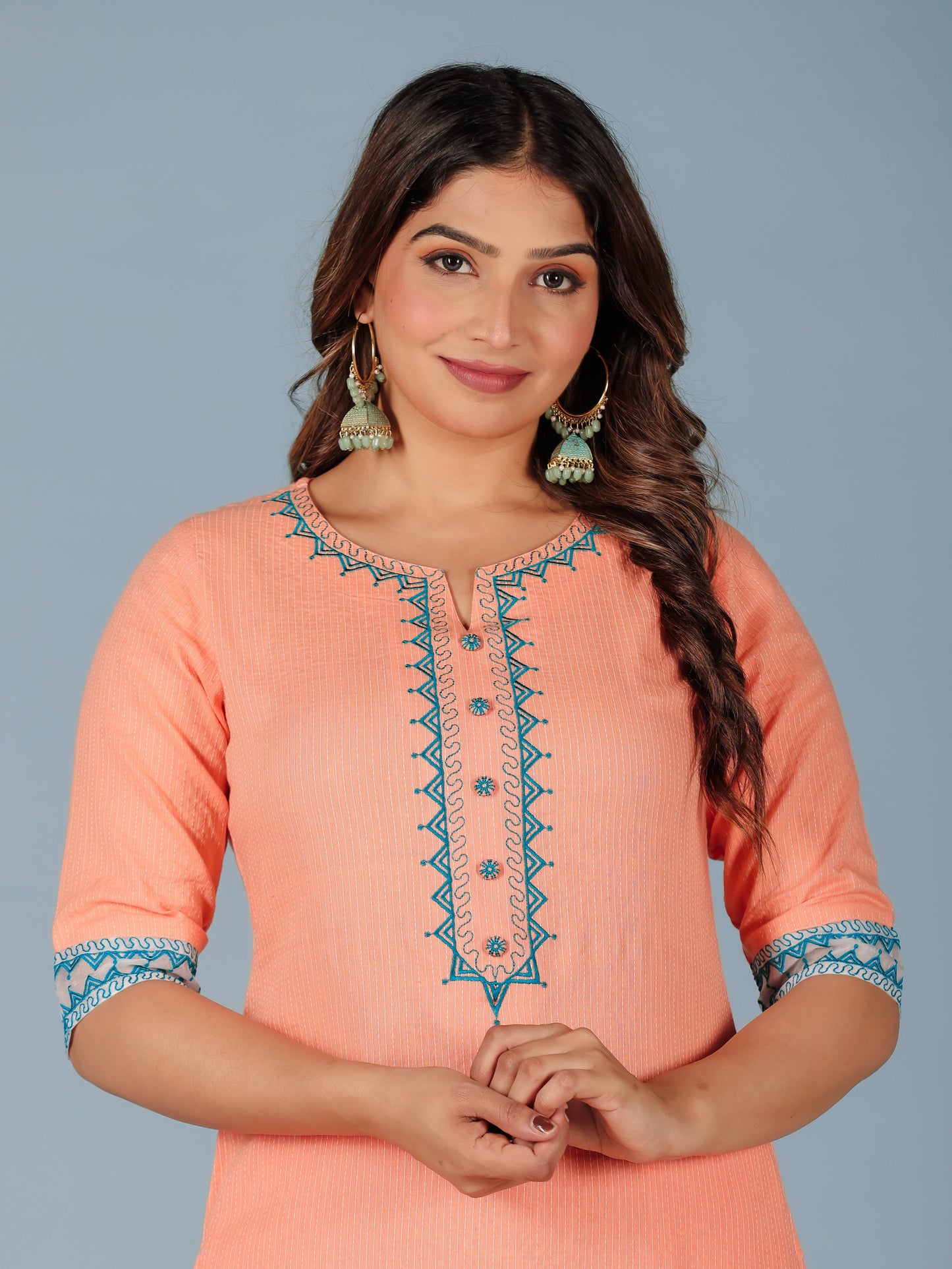 Kantha Cotton Solid A-line Orange Kurta