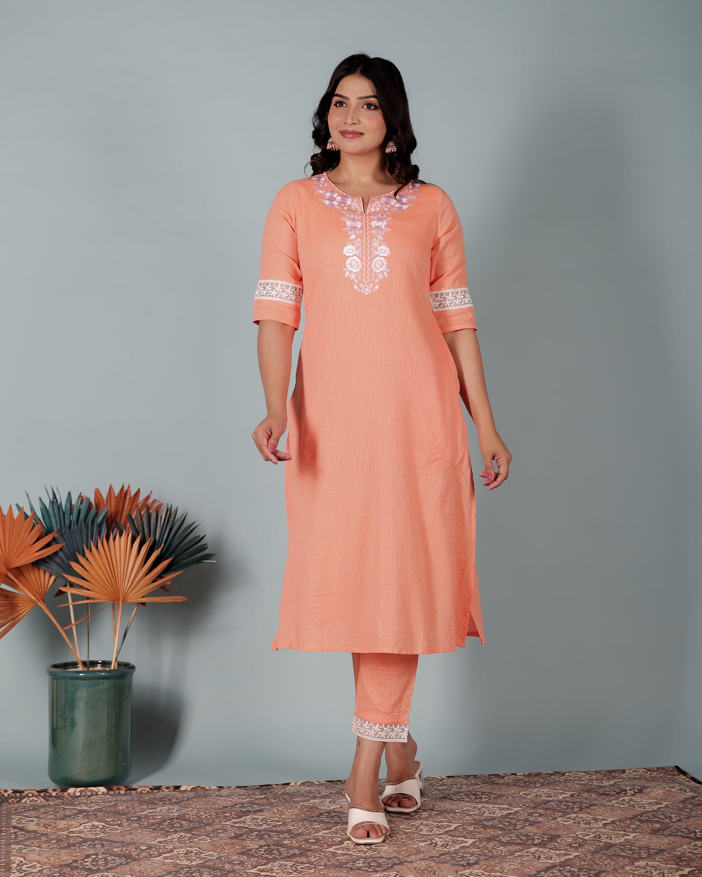 Kantha Cotton Solid Kurta