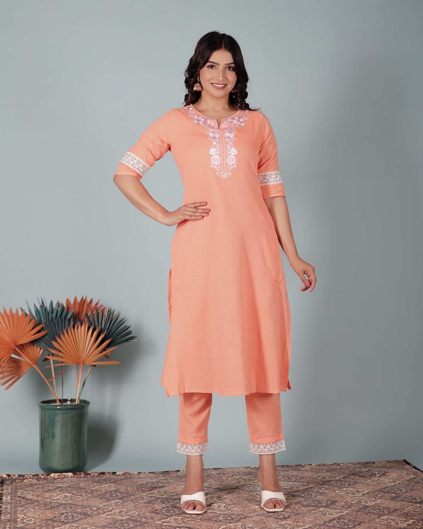 Kantha Cotton Solid Kurta