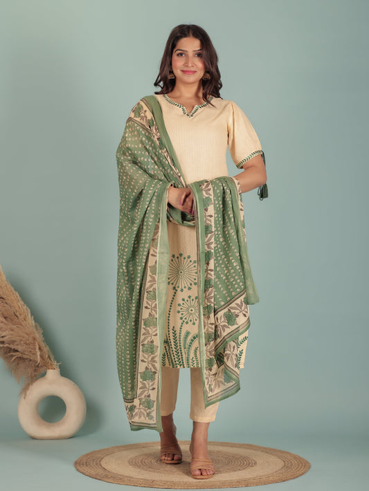 Voile Cotton Floral Beige Dupatta