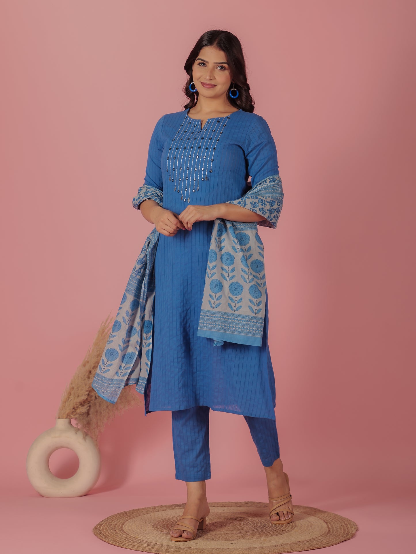 Textured Cotton Solid Kurta