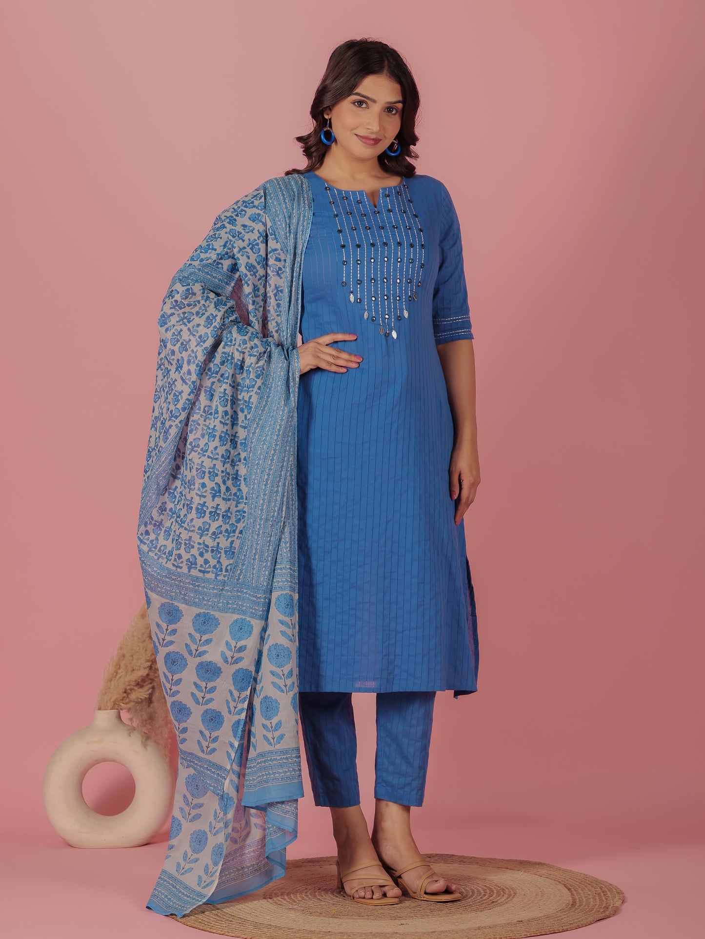 Textured Cotton Solid Kurta