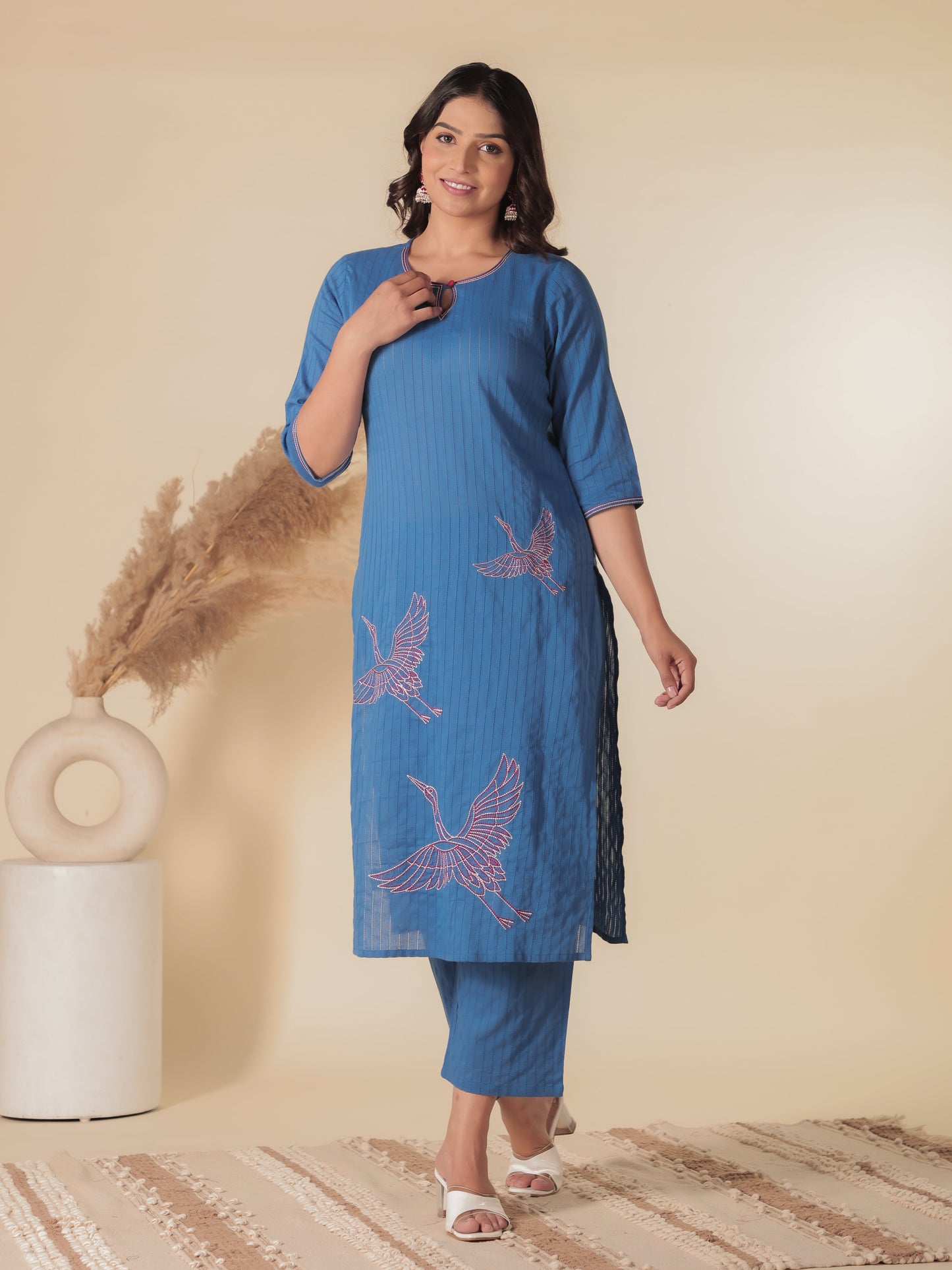 Soft Cotton Solid Straight Blue Kurta