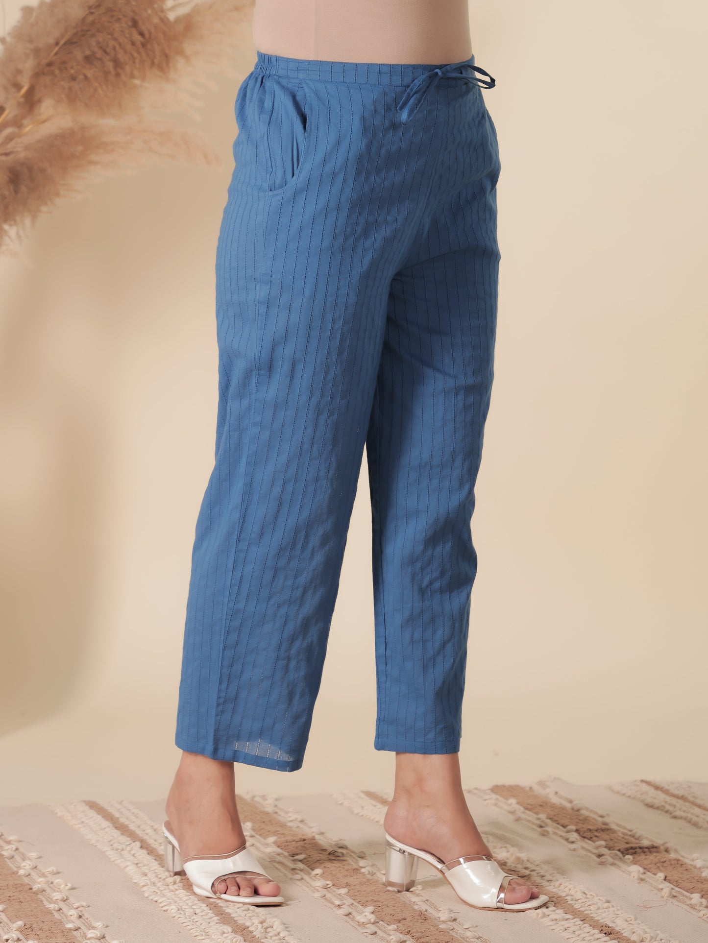 Soft Cotton Solid Straight Blue Kurta