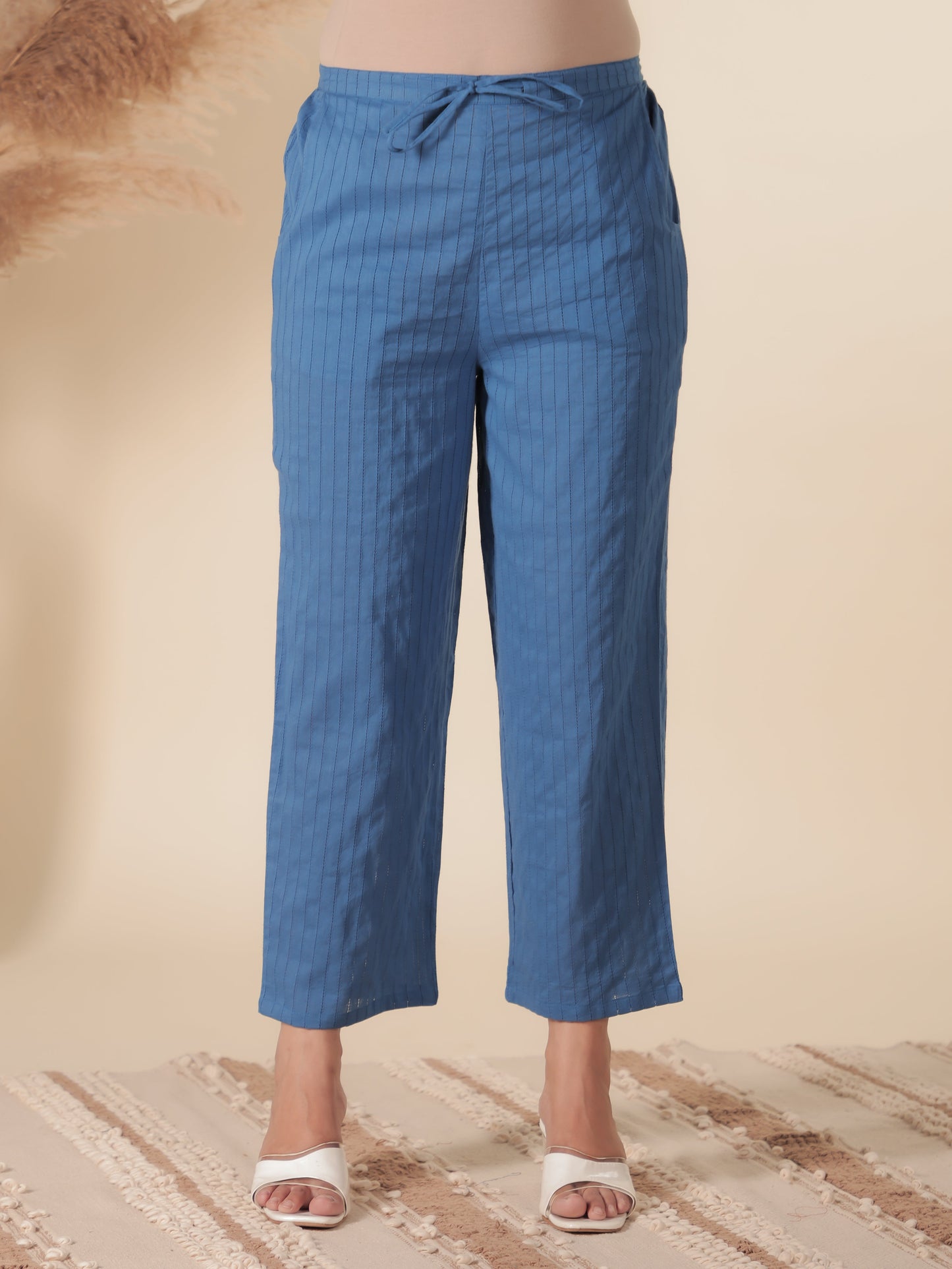 Soft Cotton Solid Straight Blue Kurta