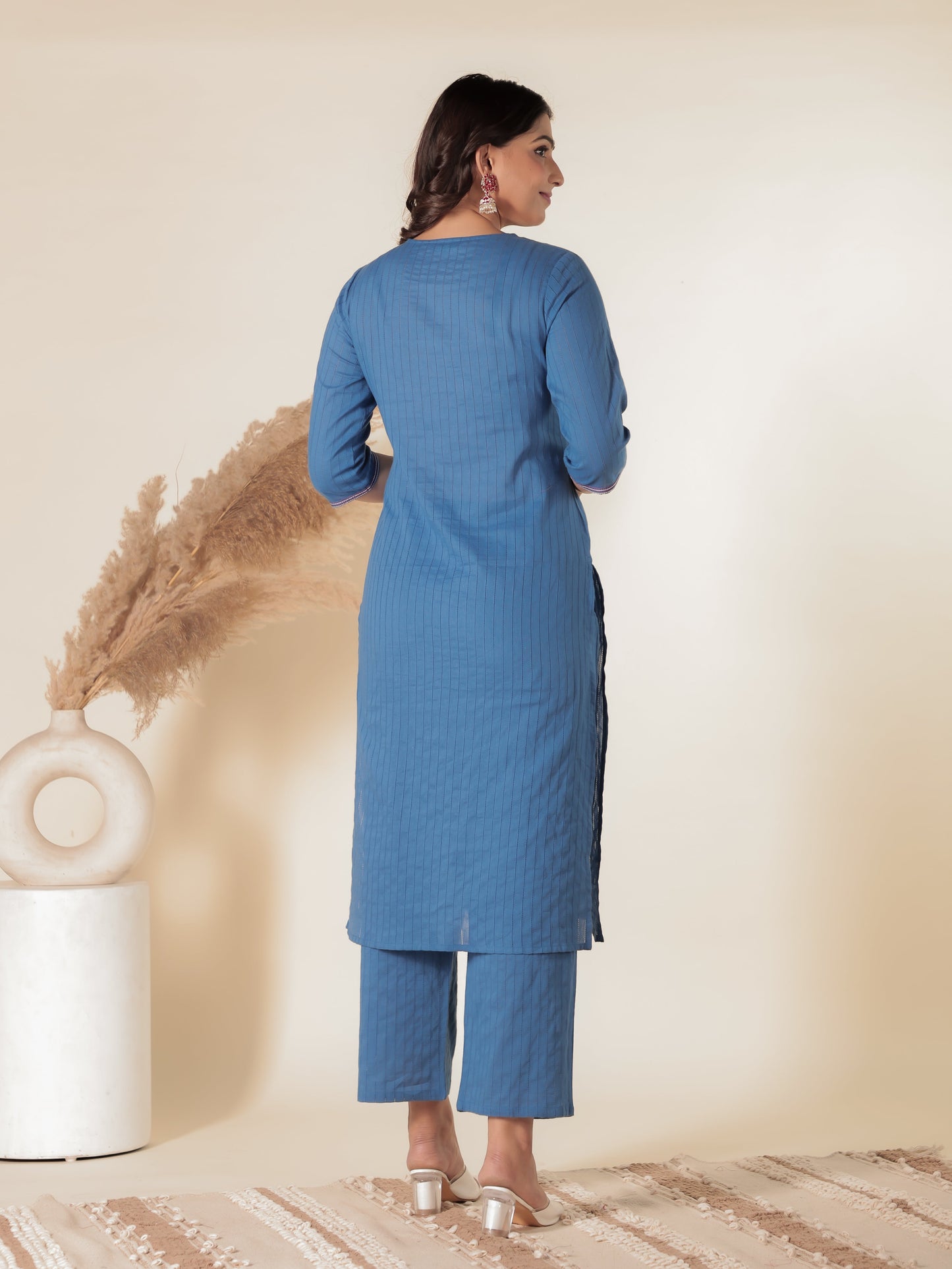 Soft Cotton Solid Straight Blue Kurta