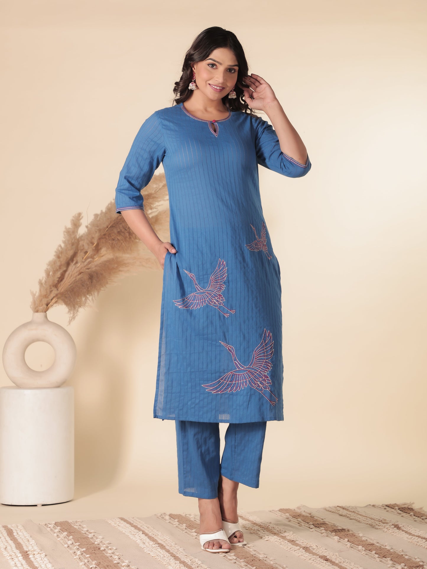 Soft Cotton Solid Straight Blue Kurta