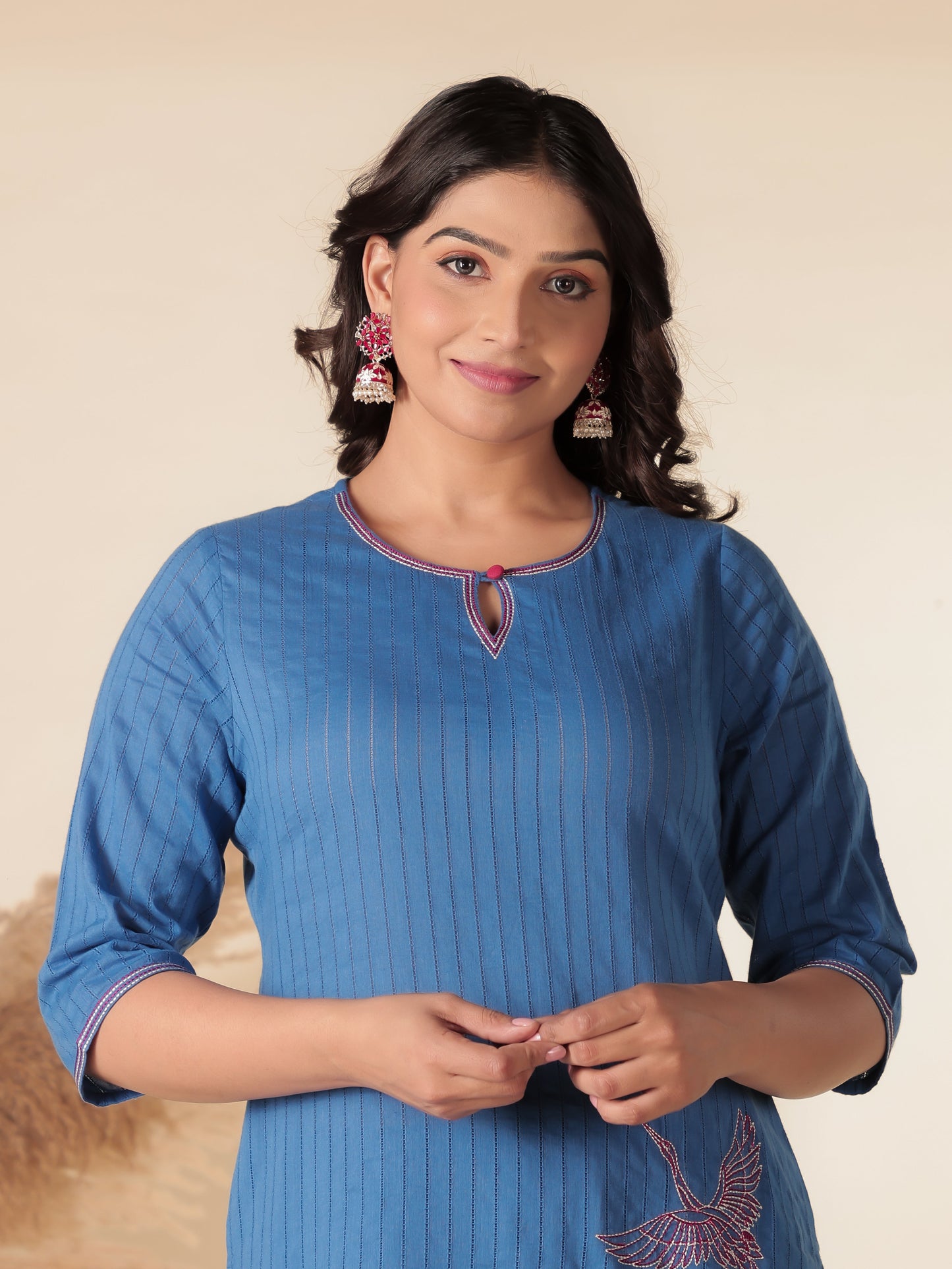Soft Cotton Solid Straight Blue Kurta