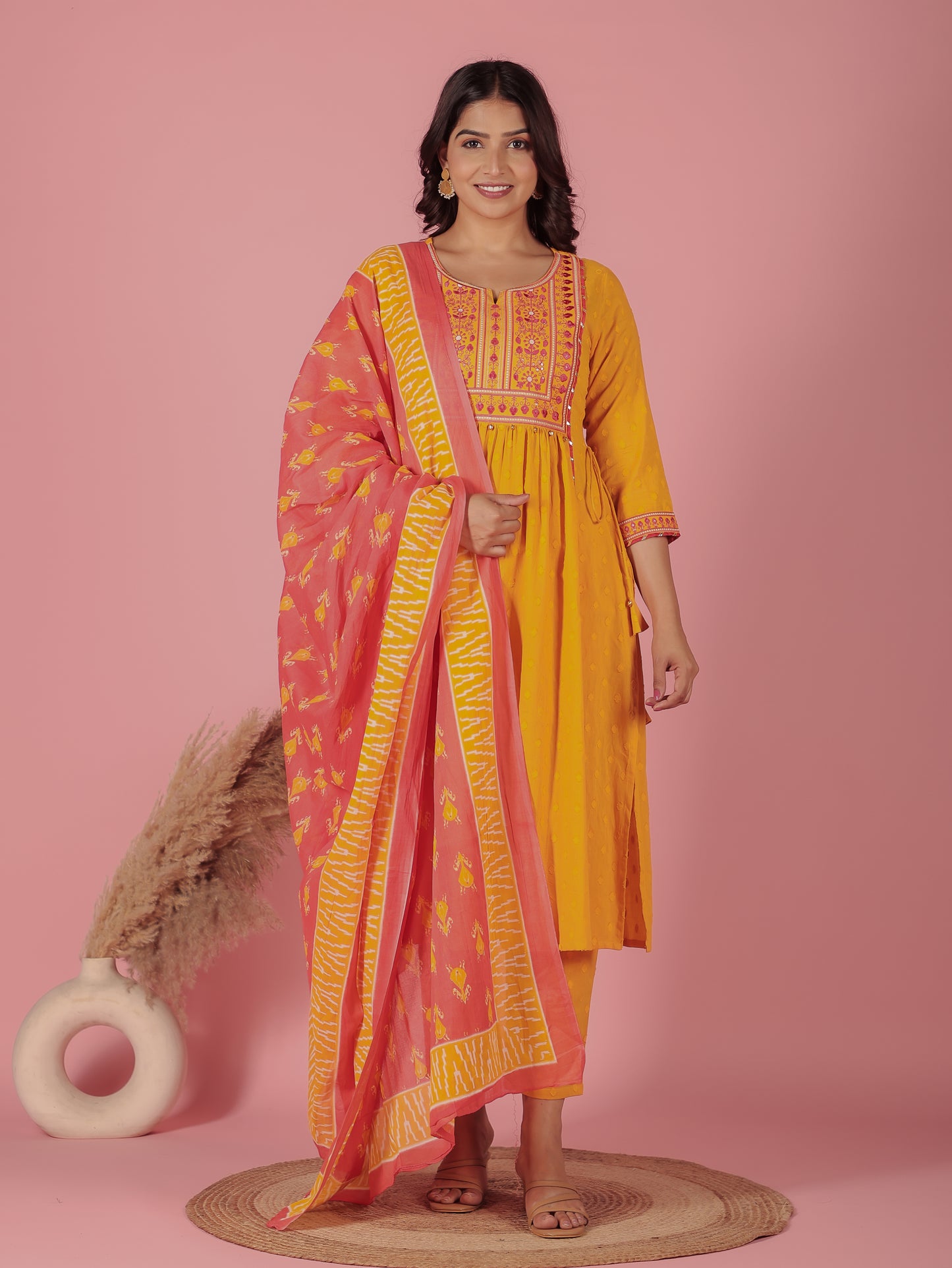 Voile Cotton Ikat Pink Dupatta